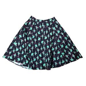 Dollz & Dames A-line Circle Skirt S 28" Ballerina Black &‎ green Knee Length Zip